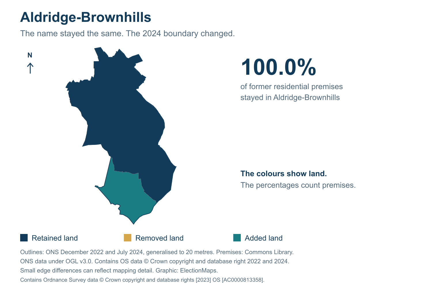 Aldridge-Brownhills: 2019 and 2024 constituency boundary comparison with Aldridge-Brownhills
