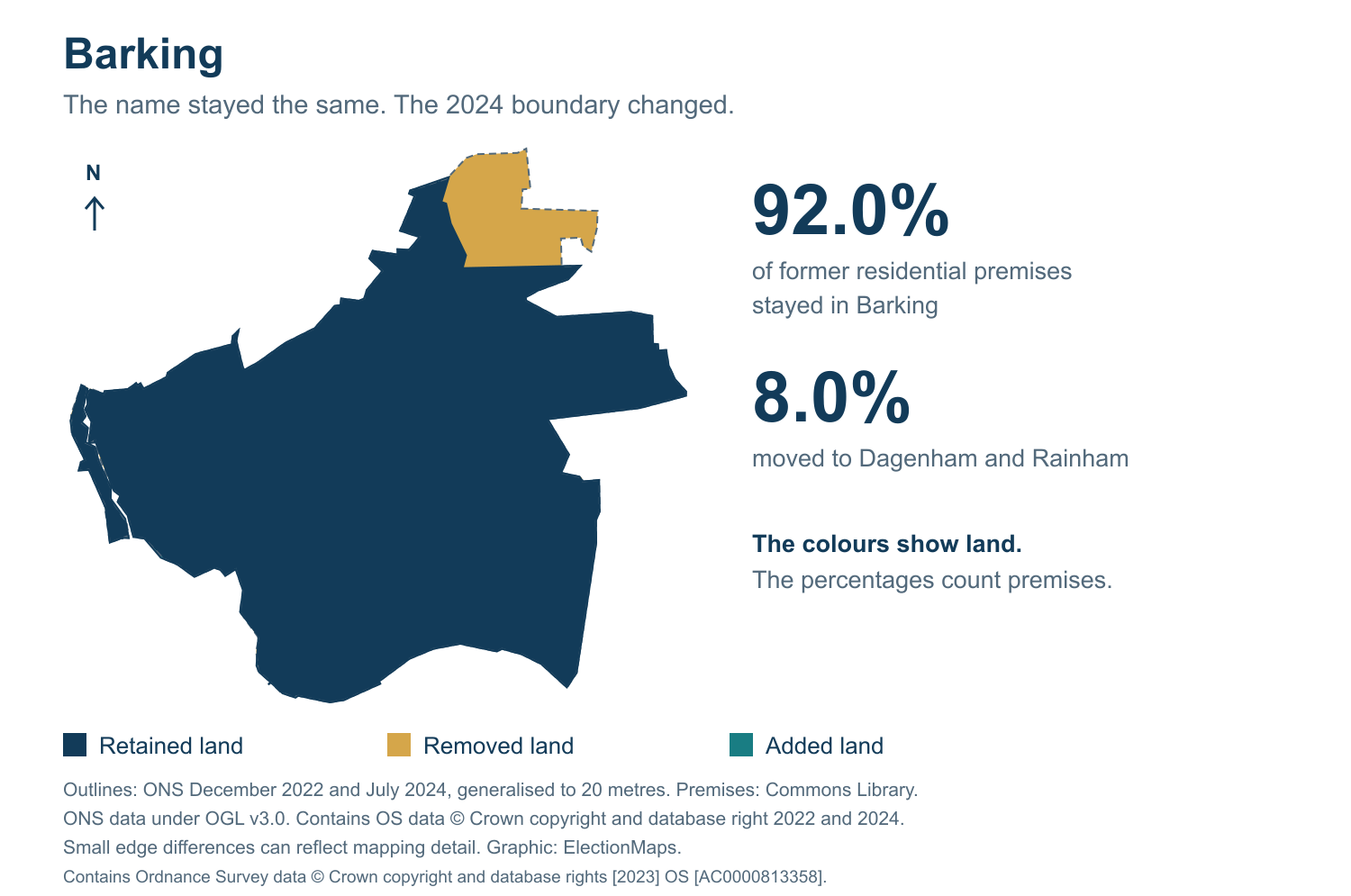 Barking: 2019 and 2024 constituency boundary comparison with Barking