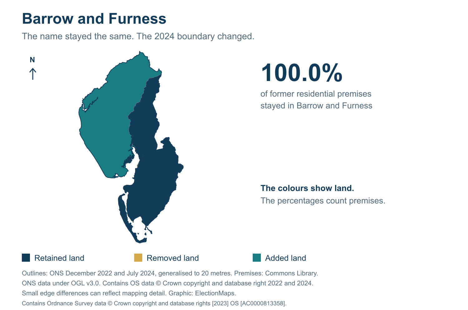 Barrow and Furness: 2019 and 2024 constituency boundary comparison with Barrow and Furness