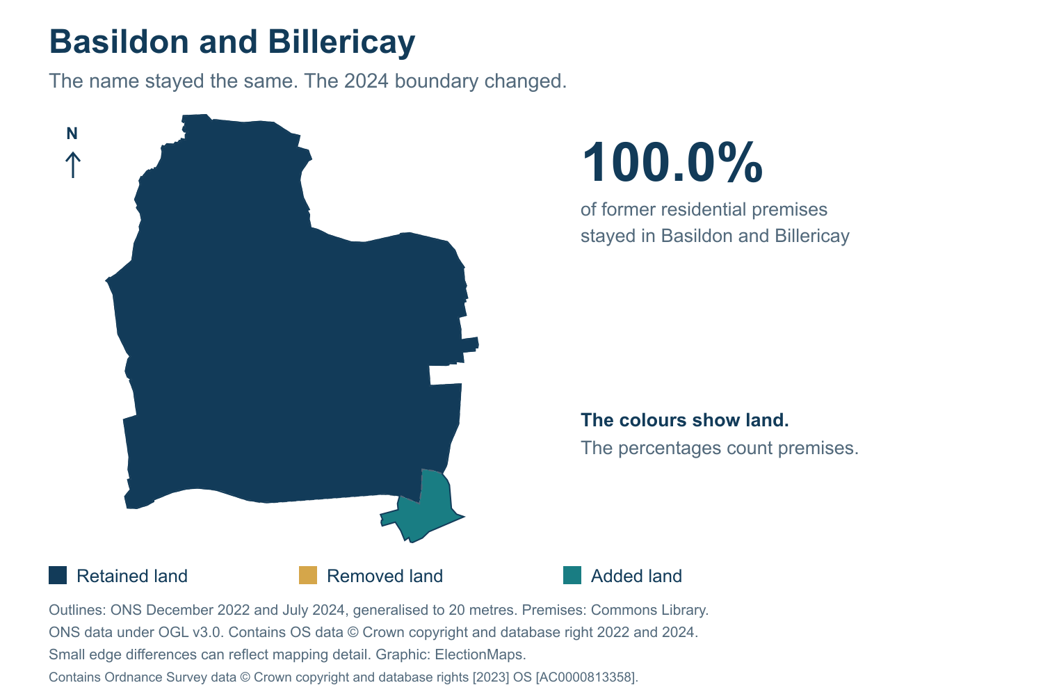Basildon and Billericay: 2019 and 2024 constituency boundary comparison with Basildon and Billericay