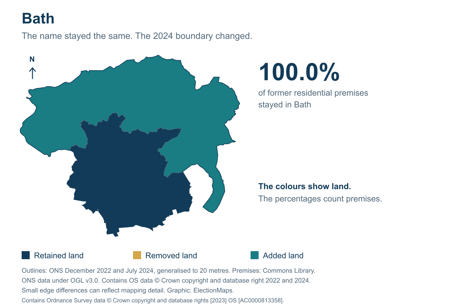 Bath: 2019 and 2024 constituency boundary comparison with Bath