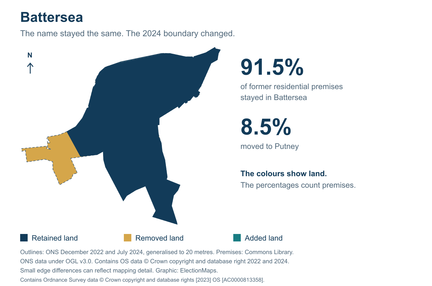Battersea: 2019 and 2024 constituency boundary comparison with Battersea