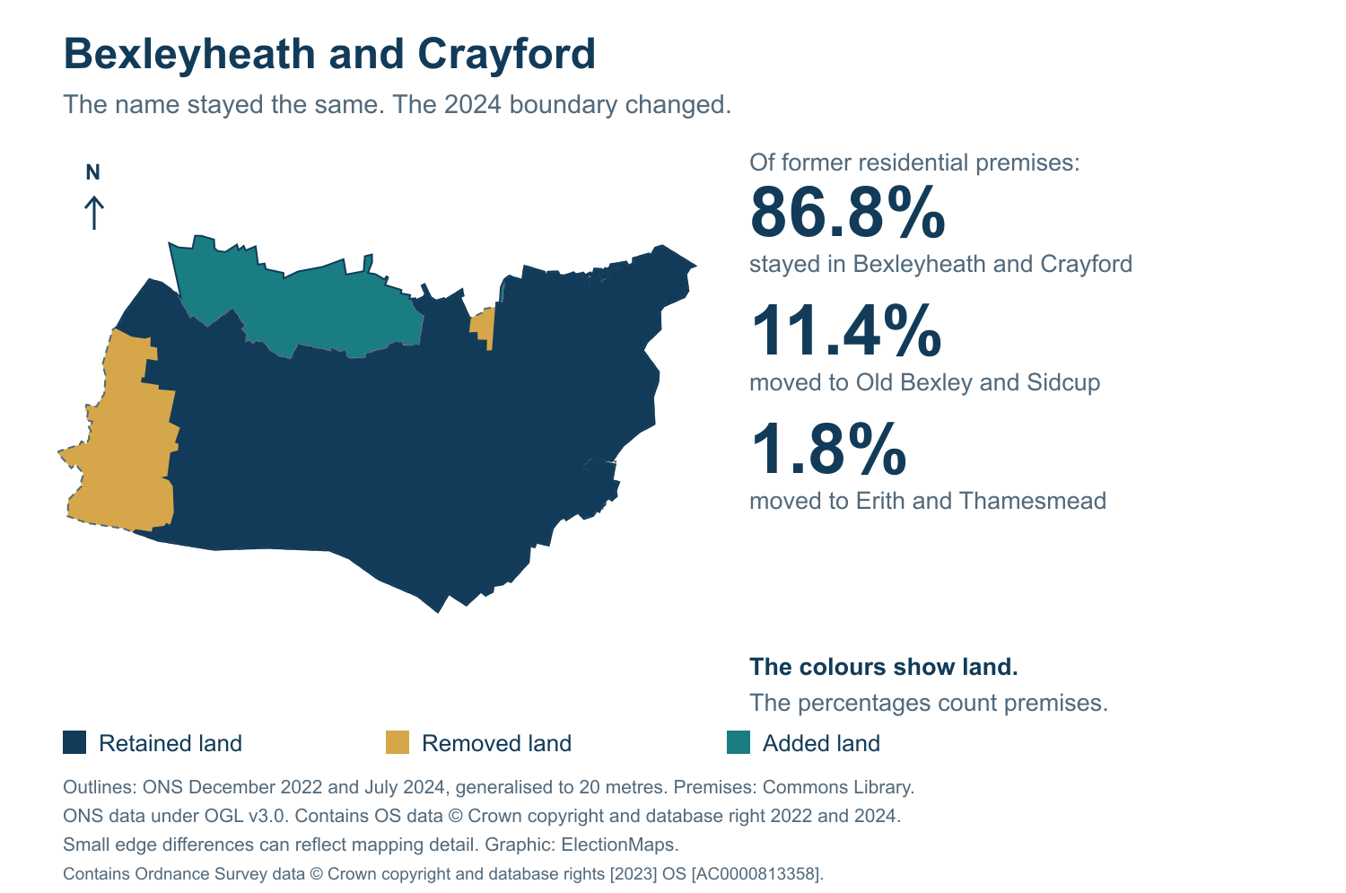 Bexleyheath and Crayford: 2019 and 2024 constituency boundary comparison with Bexleyheath and Crayford