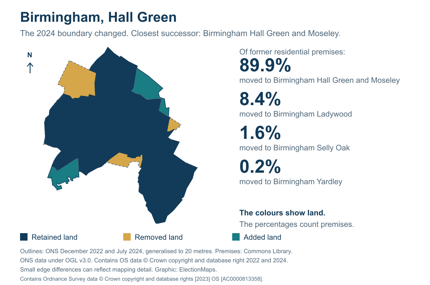 Birmingham, Hall Green: 2019 and 2024 constituency boundary comparison with Birmingham Hall Green and Moseley