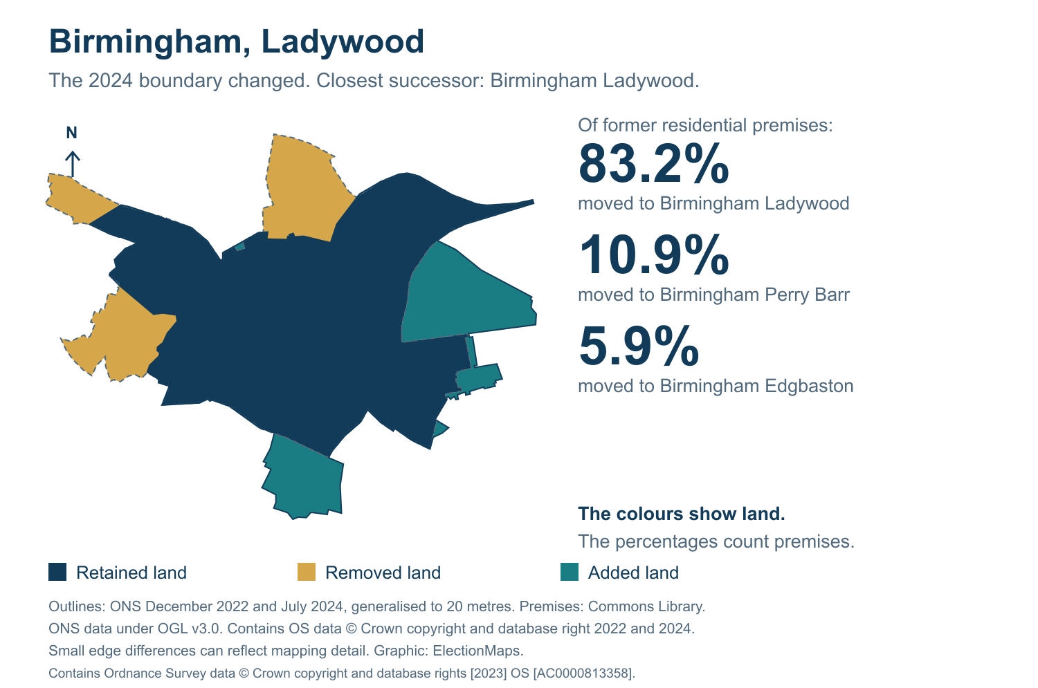 Birmingham, Ladywood: 2019 and 2024 constituency boundary comparison with Birmingham Ladywood