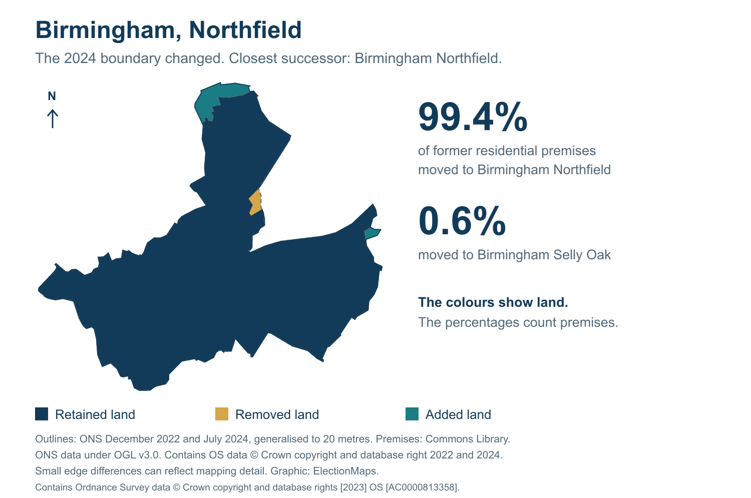 Birmingham, Northfield: 2019 and 2024 constituency boundary comparison with Birmingham Northfield
