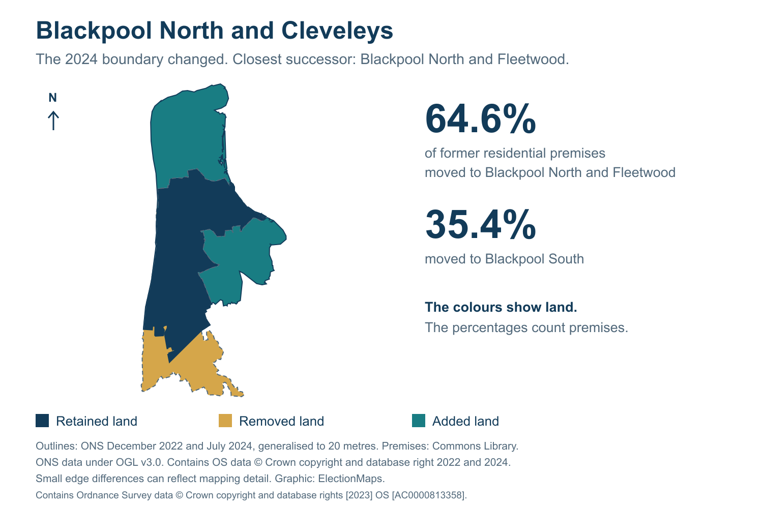 Blackpool North and Cleveleys: 2019 and 2024 constituency boundary comparison with Blackpool North and Fleetwood