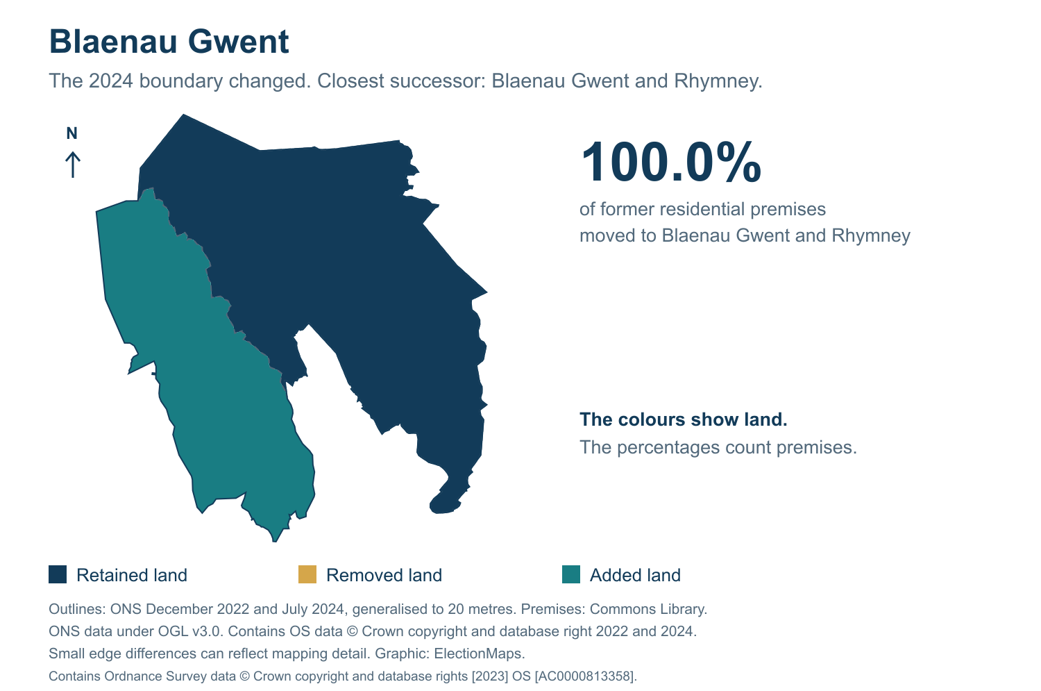 Blaenau Gwent: 2019 and 2024 constituency boundary comparison with Blaenau Gwent and Rhymney