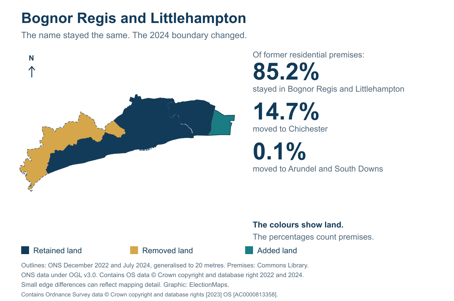 Bognor Regis and Littlehampton: 2019 and 2024 constituency boundary comparison with Bognor Regis and Littlehampton