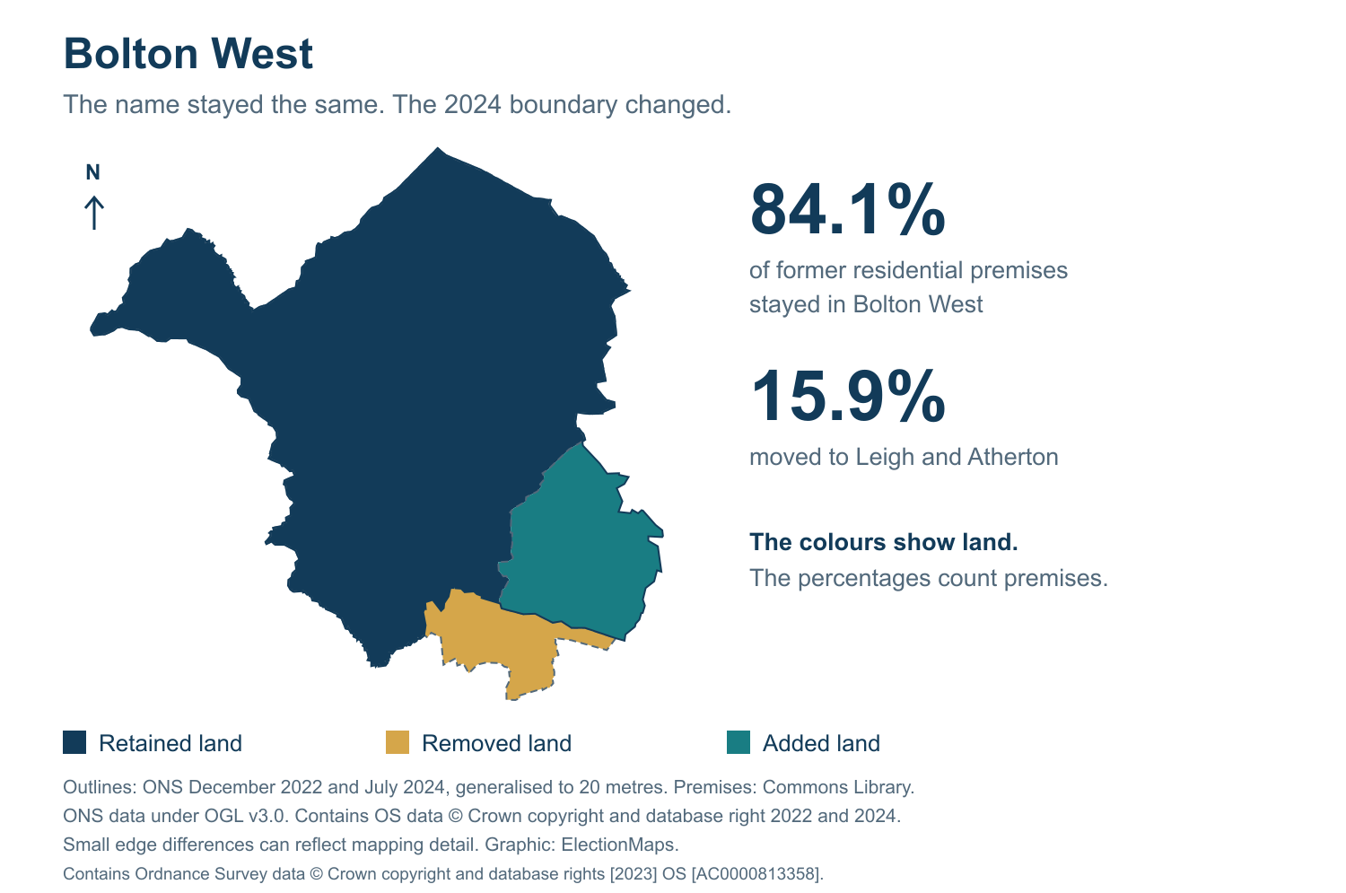 Bolton West: 2019 and 2024 constituency boundary comparison with Bolton West