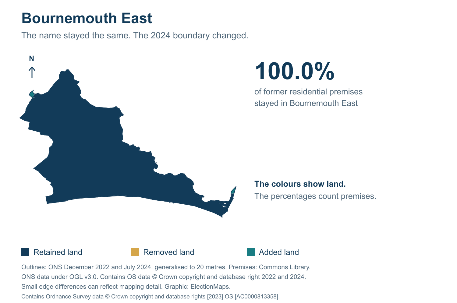 Bournemouth East: 2019 and 2024 constituency boundary comparison with Bournemouth East