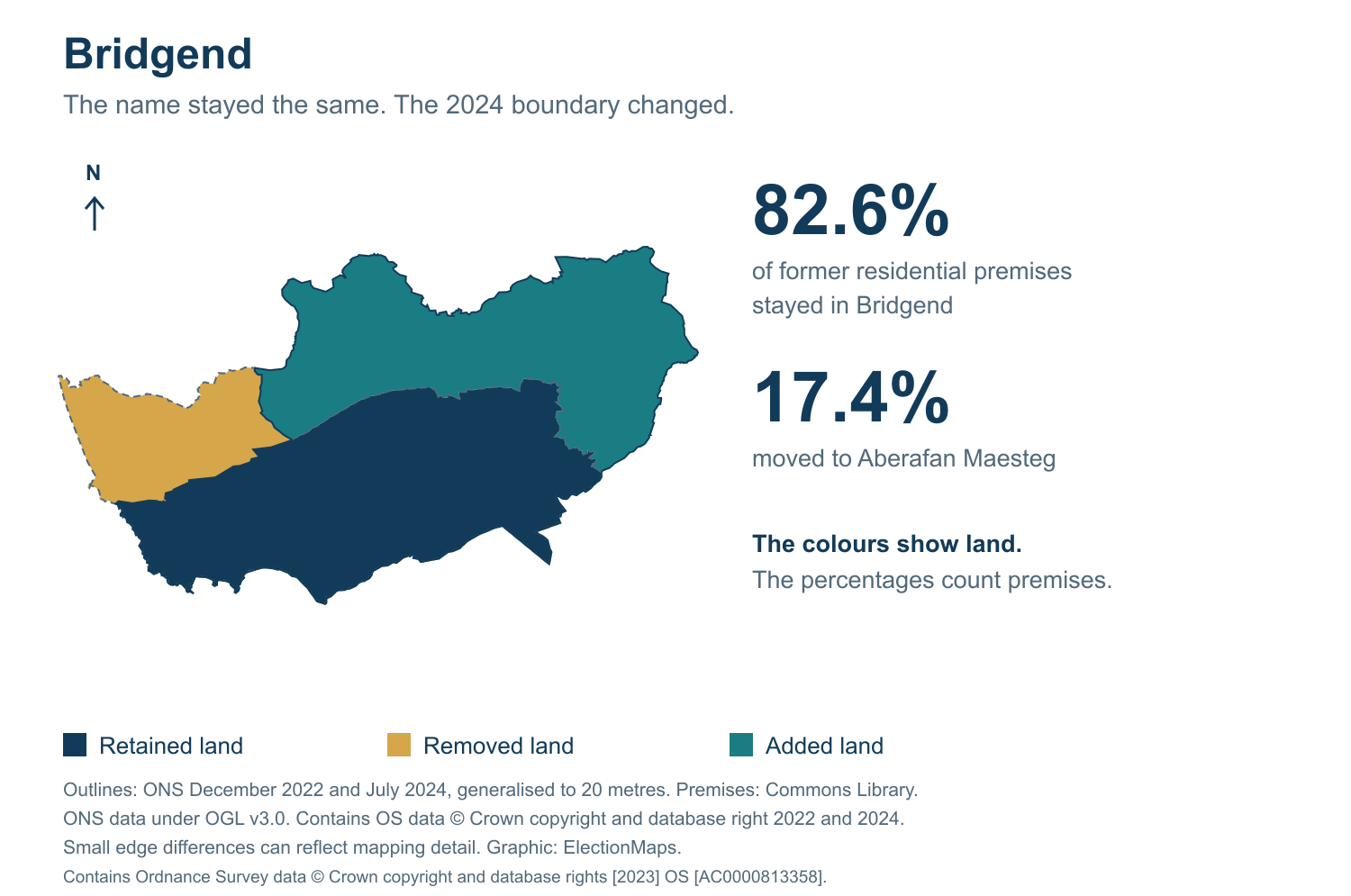 Bridgend: 2019 and 2024 constituency boundary comparison with Bridgend