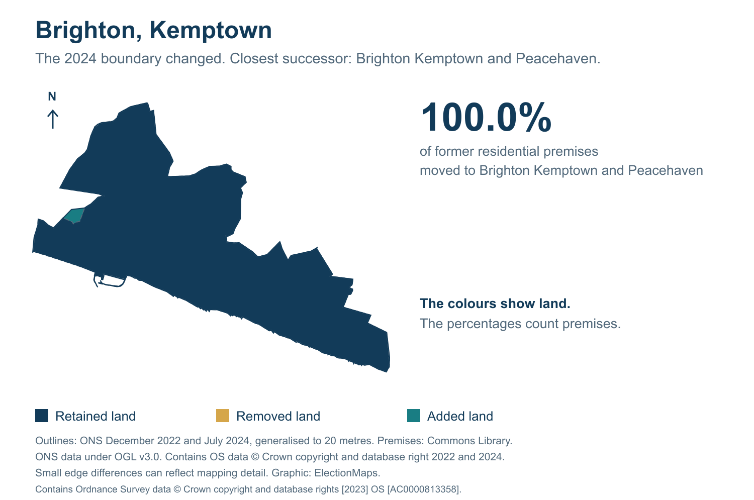 Brighton, Kemptown: 2019 and 2024 constituency boundary comparison with Brighton Kemptown and Peacehaven