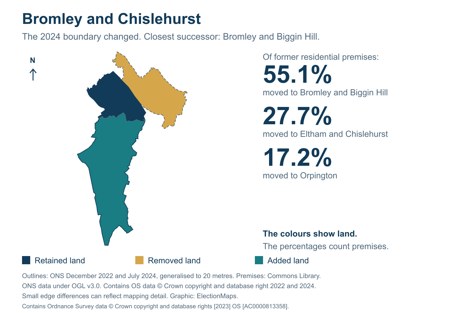 Bromley and Chislehurst: 2019 and 2024 constituency boundary comparison with Bromley and Biggin Hill