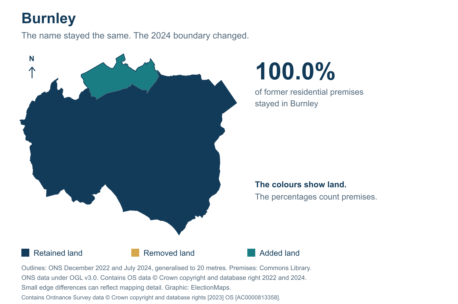Burnley: 2019 and 2024 constituency boundary comparison with Burnley