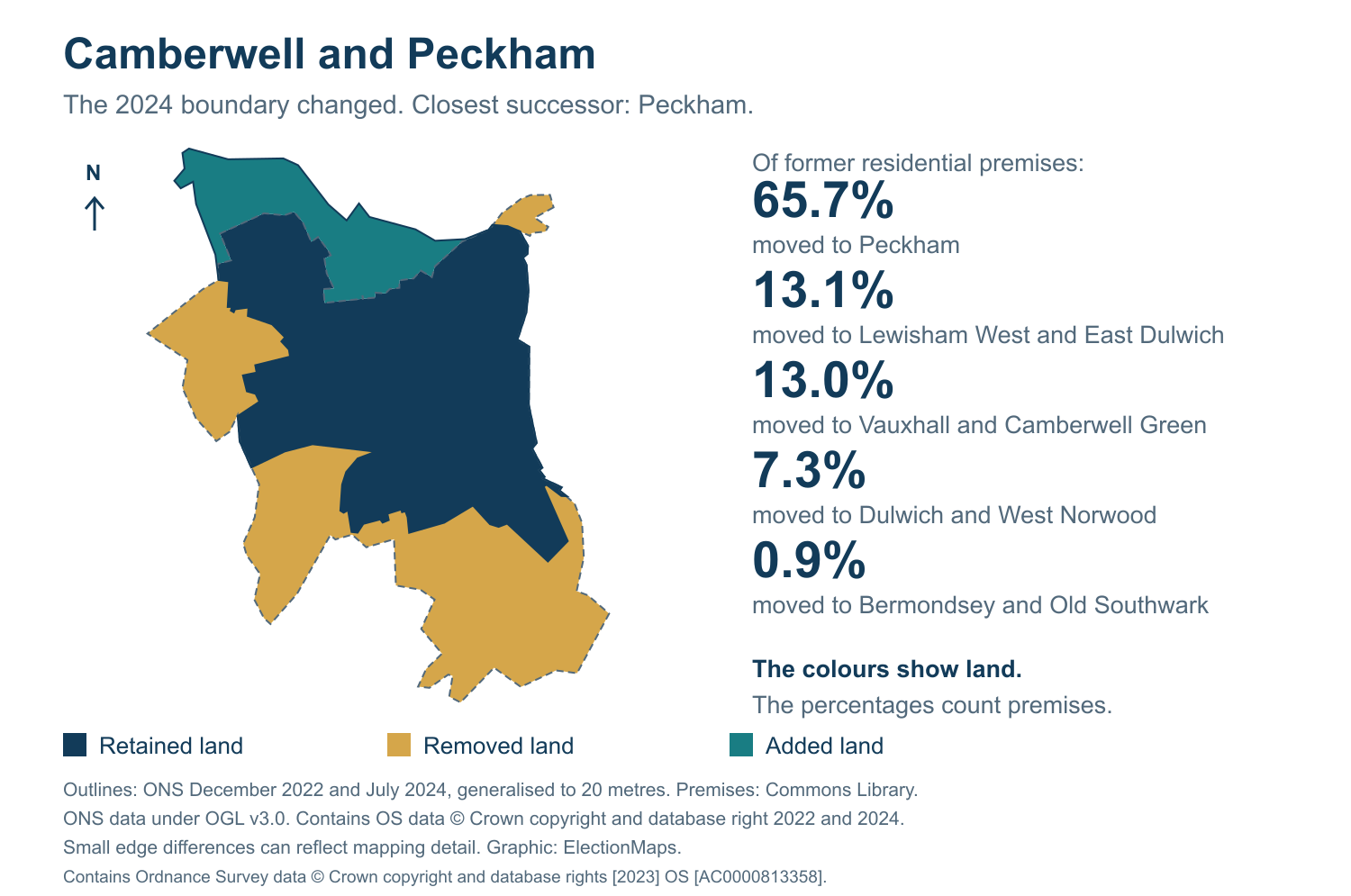 Camberwell and Peckham: 2019 and 2024 constituency boundary comparison with Peckham