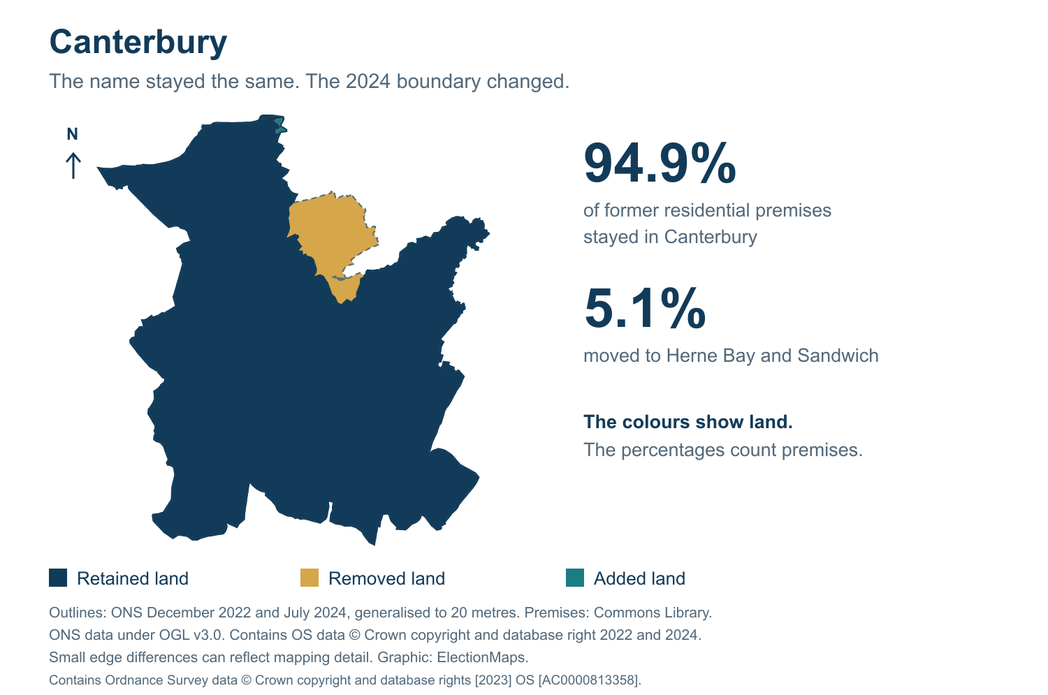 Canterbury: 2019 and 2024 constituency boundary comparison with Canterbury