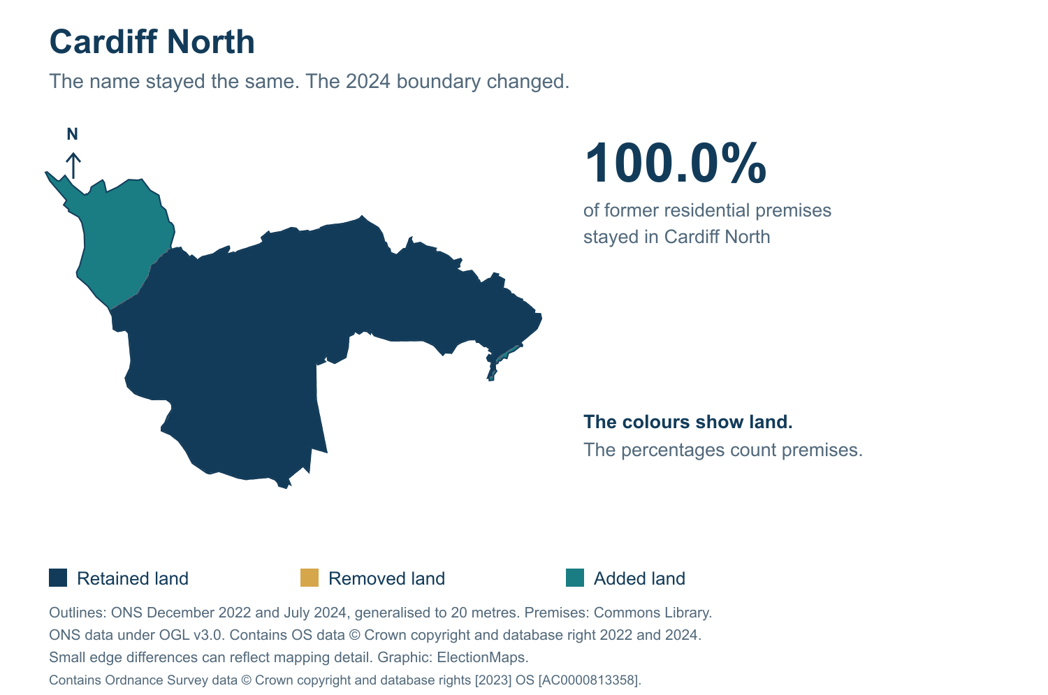 Cardiff North: 2019 and 2024 constituency boundary comparison with Cardiff North