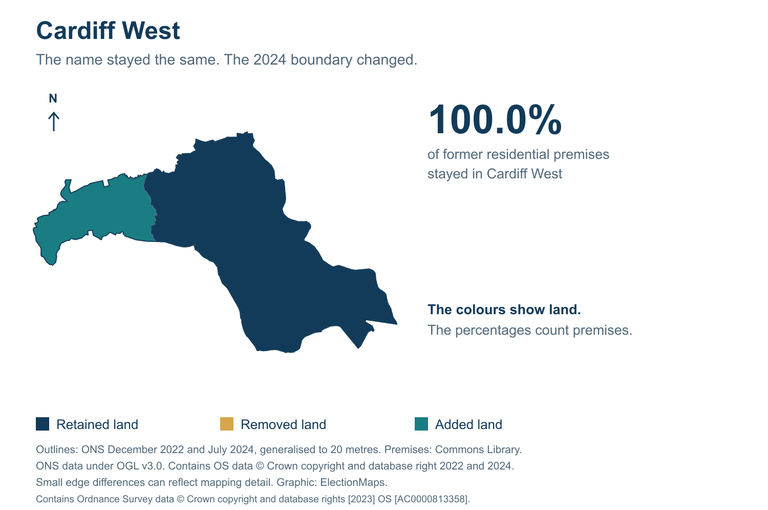 Cardiff West: 2019 and 2024 constituency boundary comparison with Cardiff West