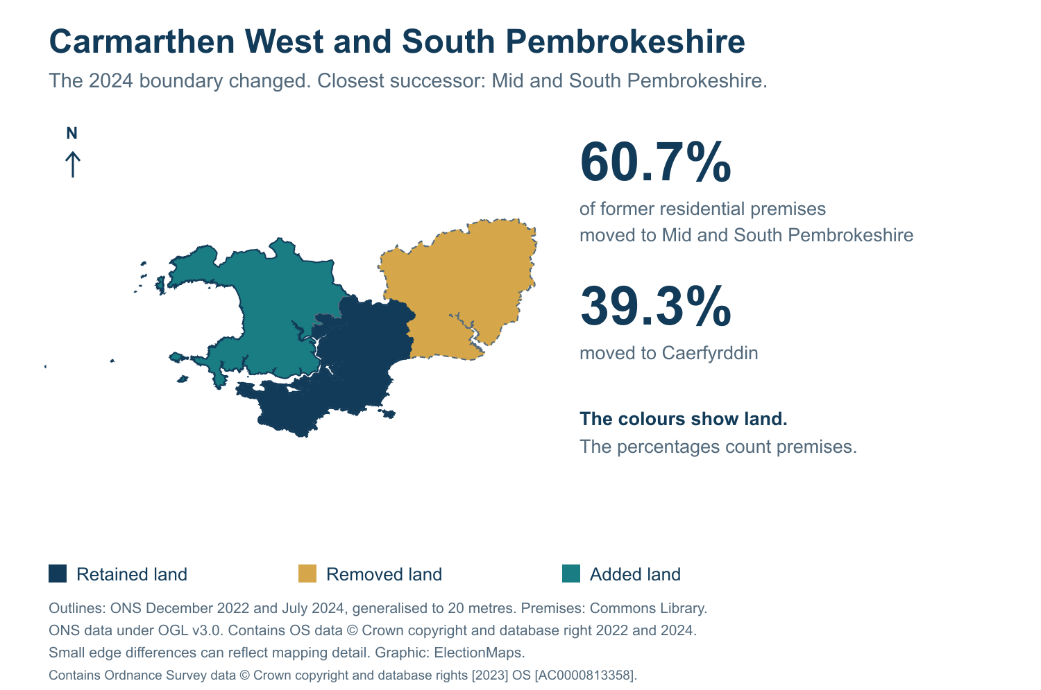 Carmarthen West and South Pembrokeshire: 2019 and 2024 constituency boundary comparison with Mid and South Pembrokeshire