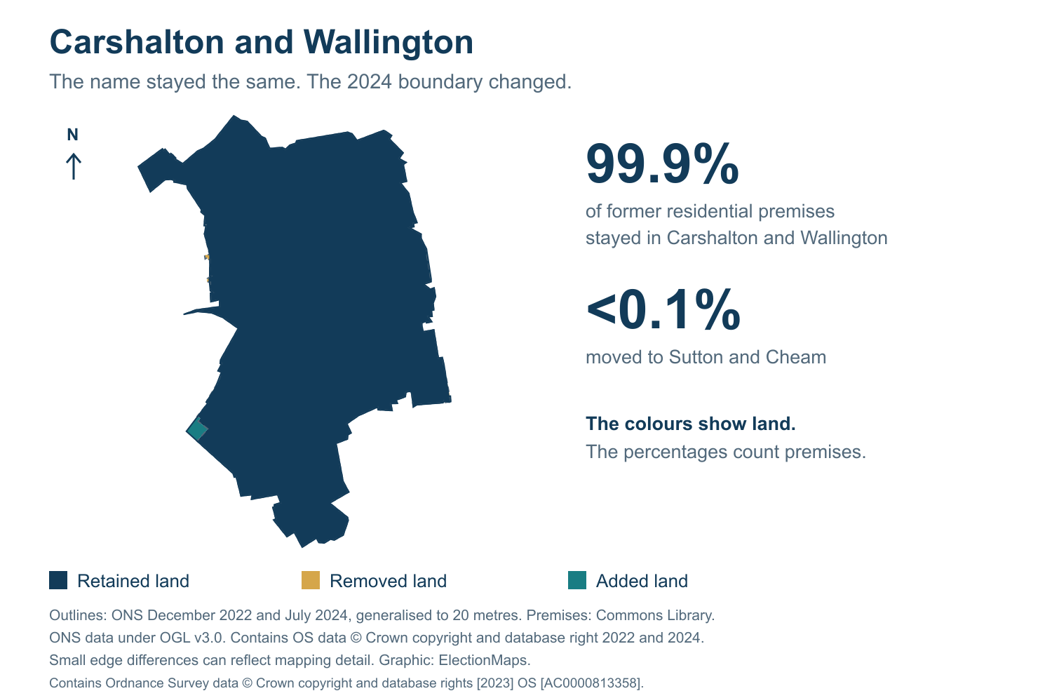 Carshalton and Wallington: 2019 and 2024 constituency boundary comparison with Carshalton and Wallington