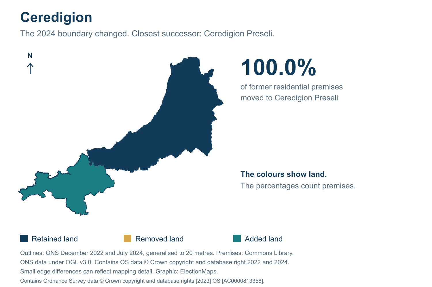 Ceredigion: 2019 and 2024 constituency boundary comparison with Ceredigion Preseli