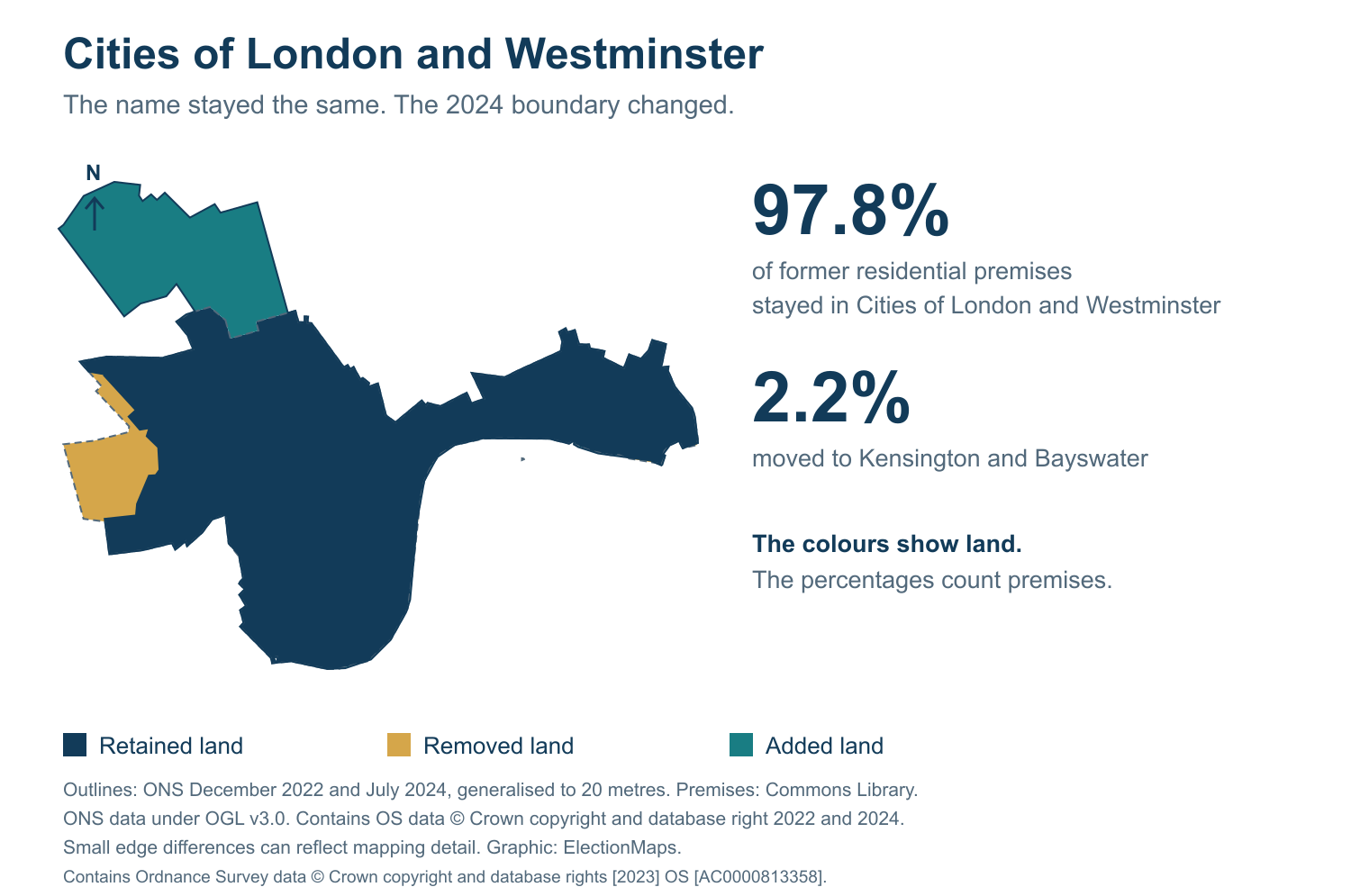 Cities of London and Westminster: 2019 and 2024 constituency boundary comparison with Cities of London and Westminster