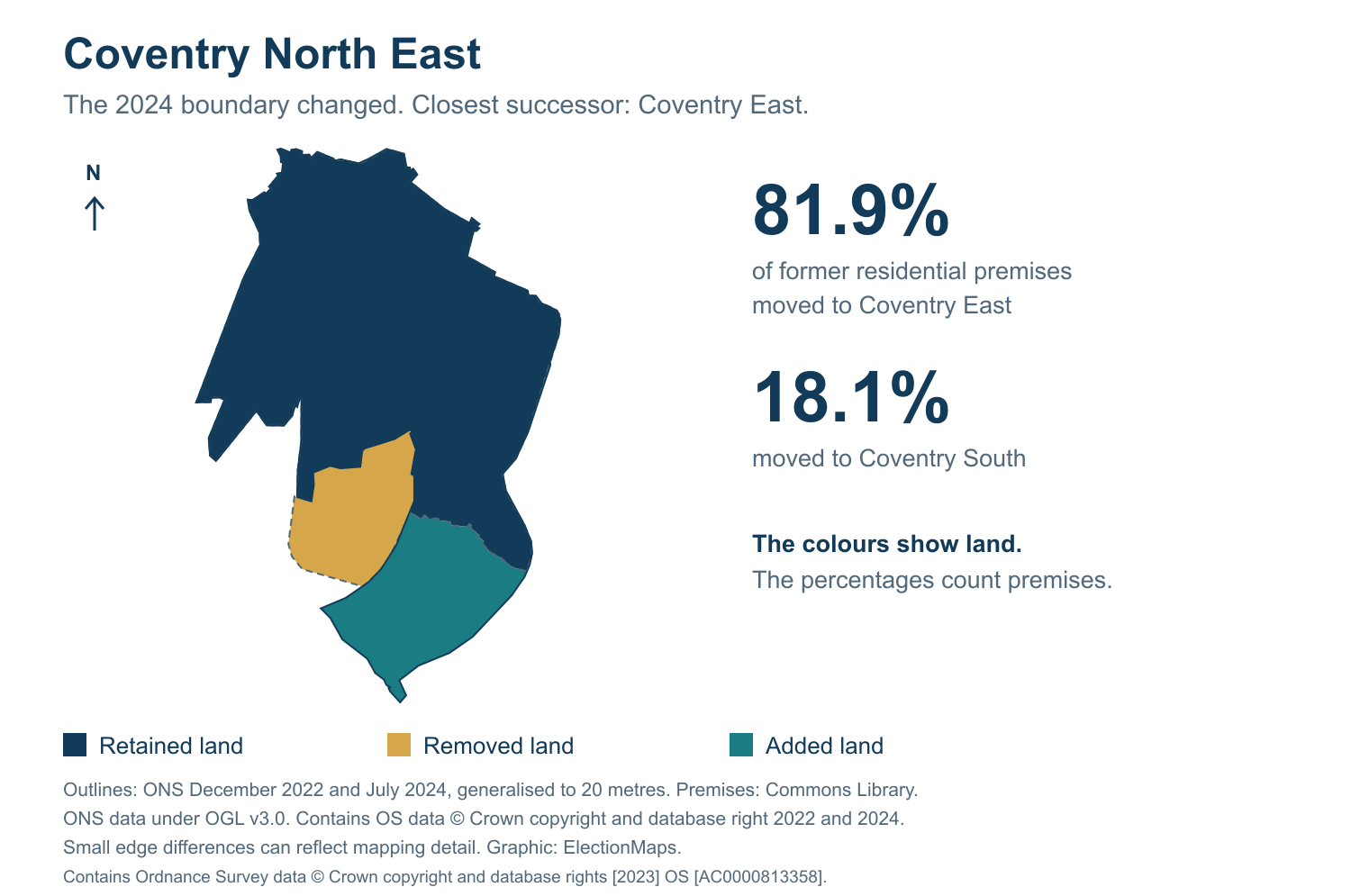 Coventry North East: 2019 and 2024 constituency boundary comparison with Coventry East
