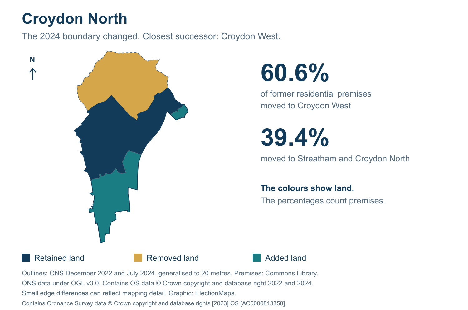 Croydon North: 2019 and 2024 constituency boundary comparison with Croydon West