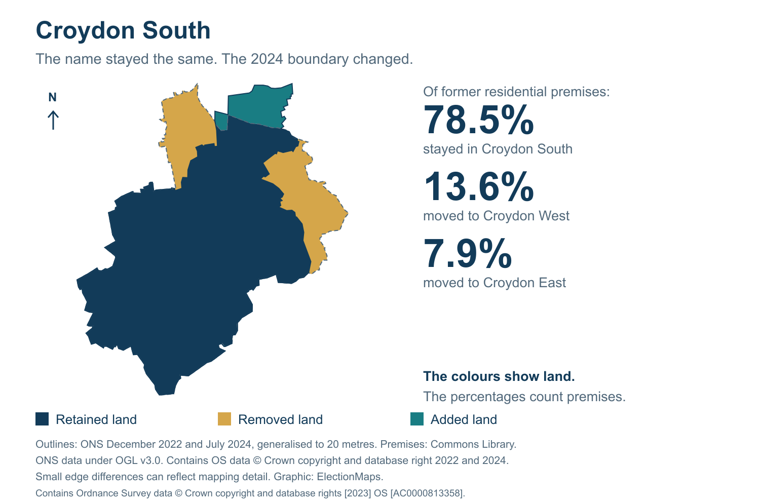 Croydon South: 2019 and 2024 constituency boundary comparison with Croydon South