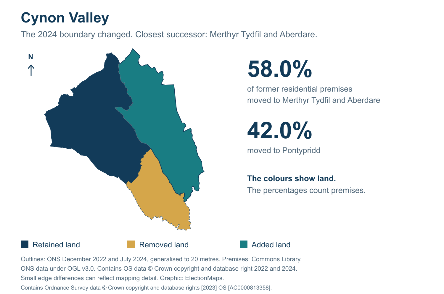 Cynon Valley: 2019 and 2024 constituency boundary comparison with Merthyr Tydfil and Aberdare