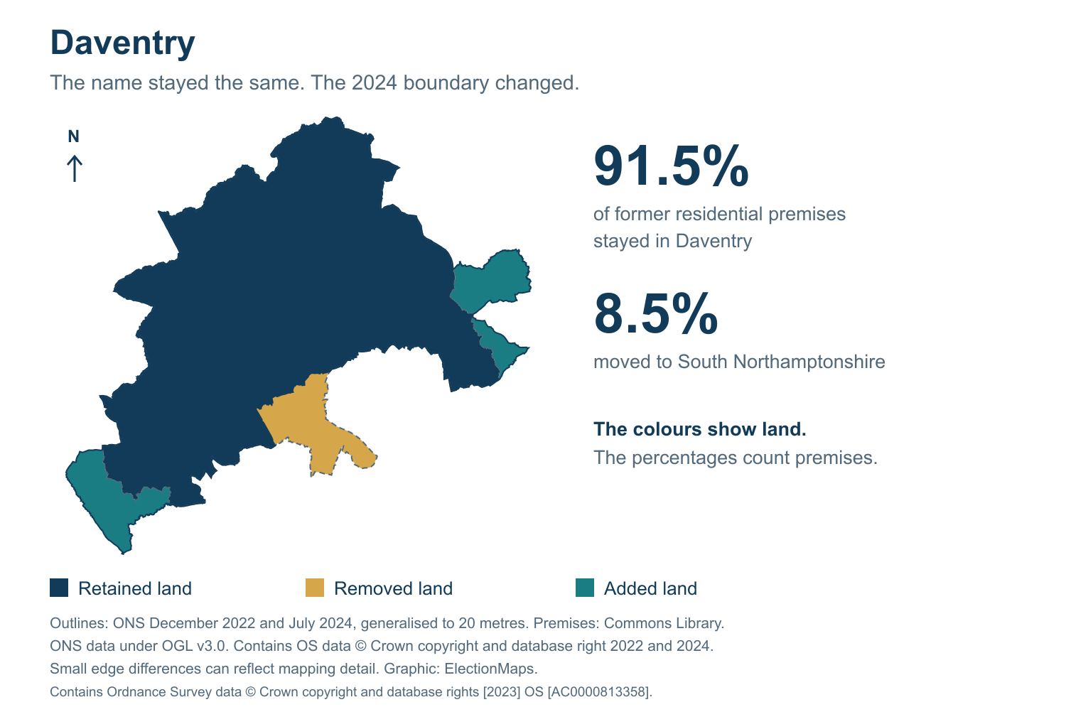 Daventry: 2019 and 2024 constituency boundary comparison with Daventry