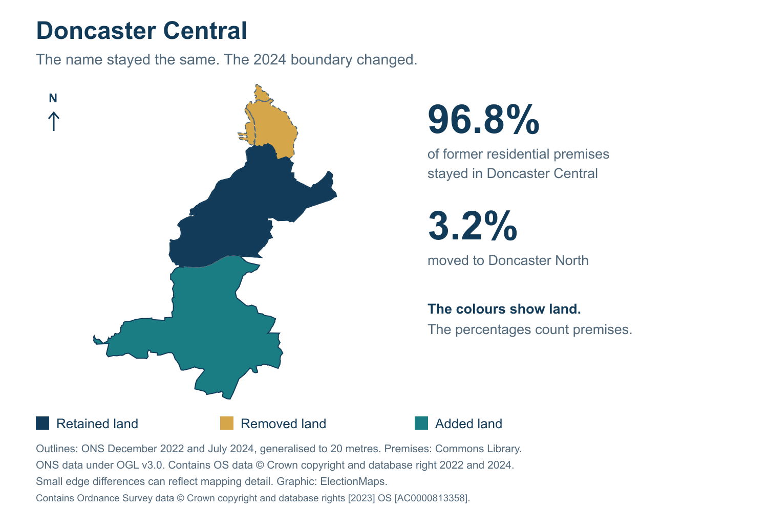 Doncaster Central: 2019 and 2024 constituency boundary comparison with Doncaster Central