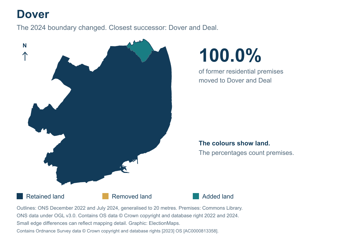 Dover: 2019 and 2024 constituency boundary comparison with Dover and Deal