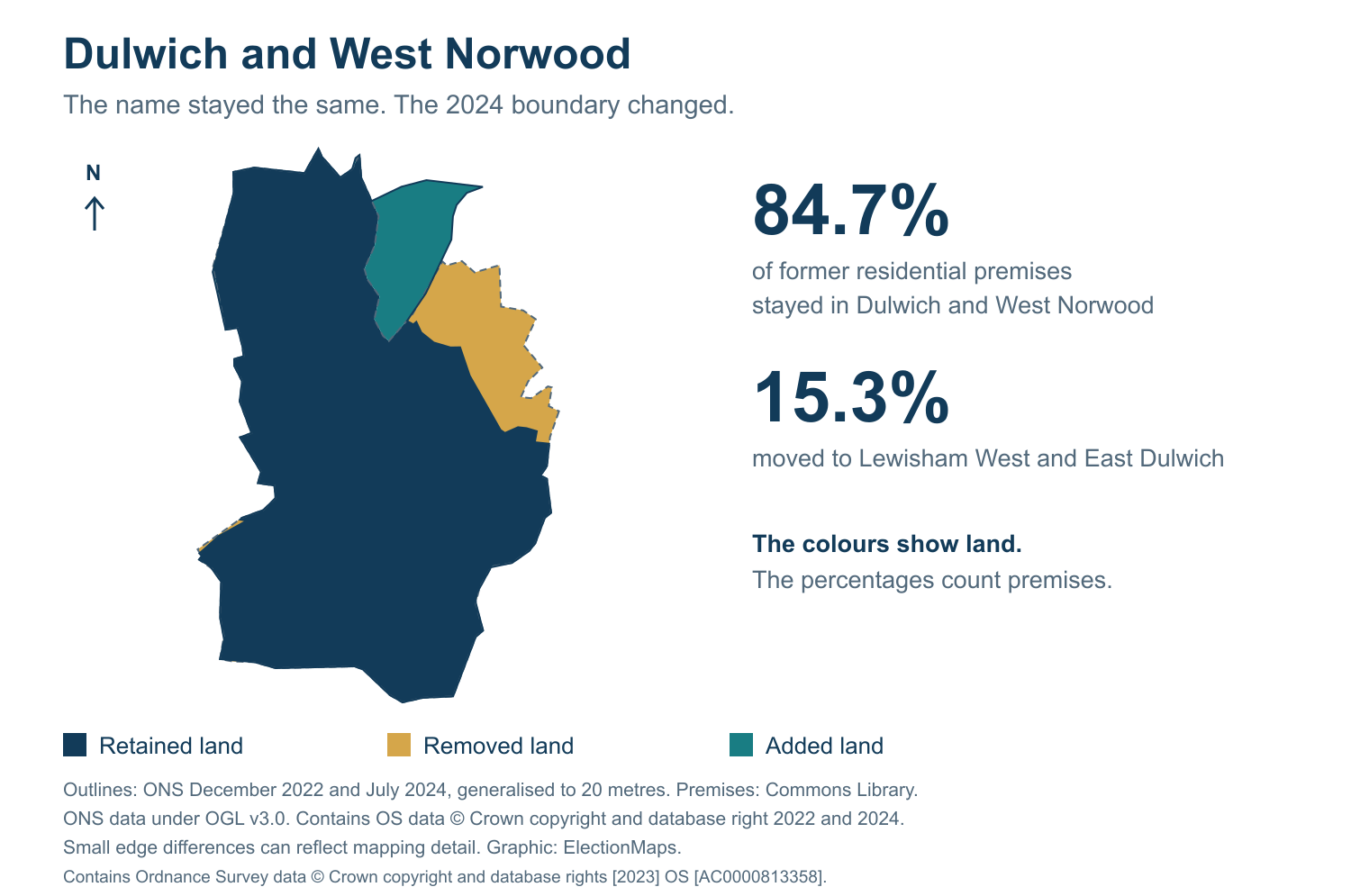 Dulwich and West Norwood: 2019 and 2024 constituency boundary comparison with Dulwich and West Norwood