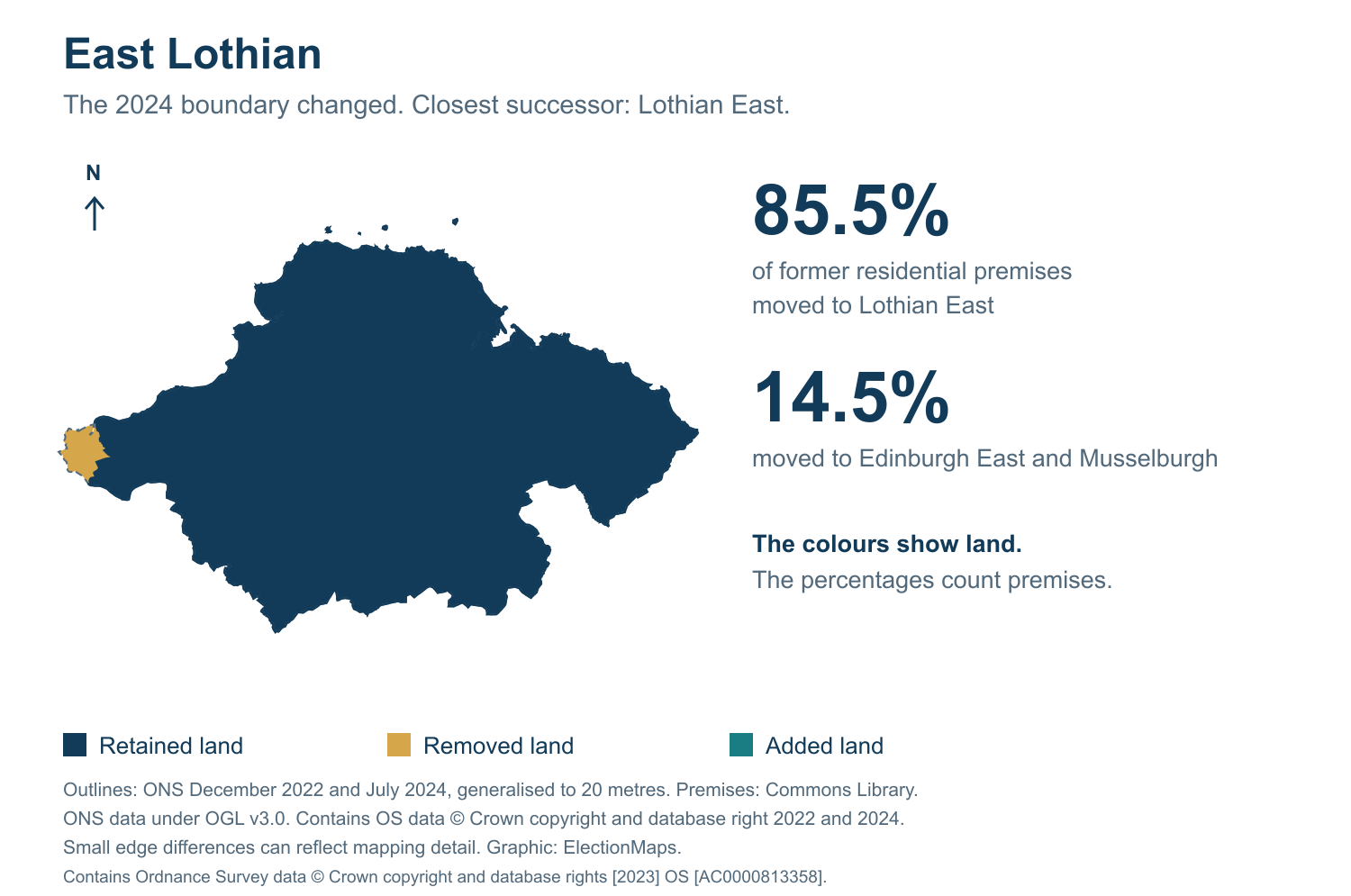 East Lothian: 2019 and 2024 constituency boundary comparison with Lothian East