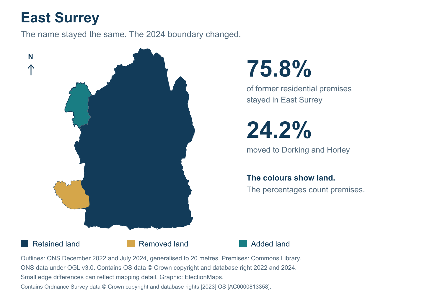 East Surrey: 2019 and 2024 constituency boundary comparison with East Surrey