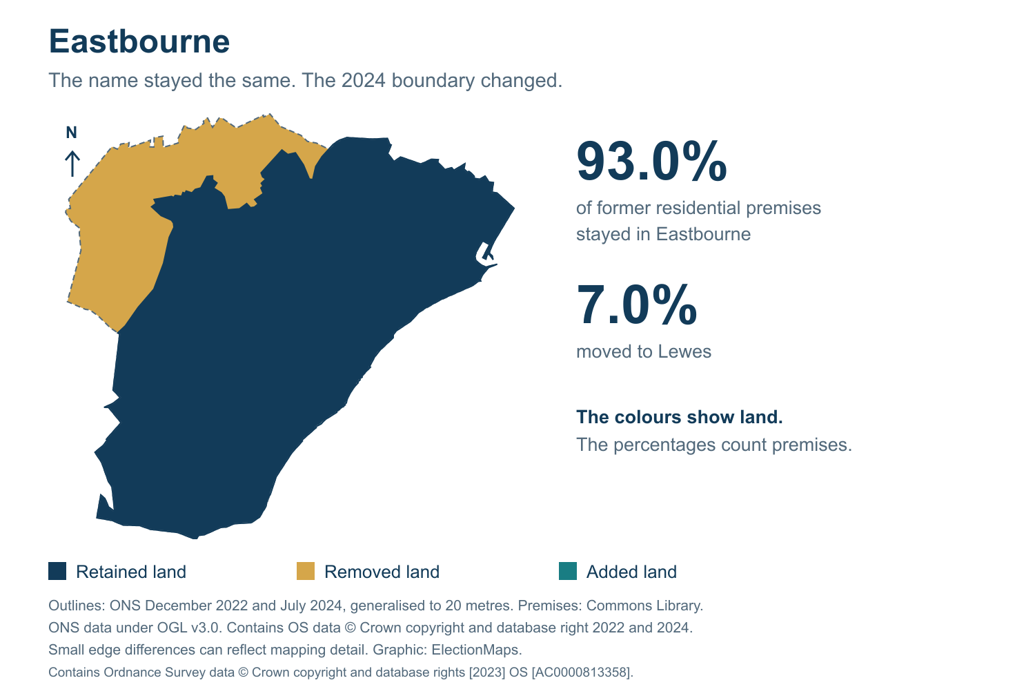 Eastbourne: 2019 and 2024 constituency boundary comparison with Eastbourne