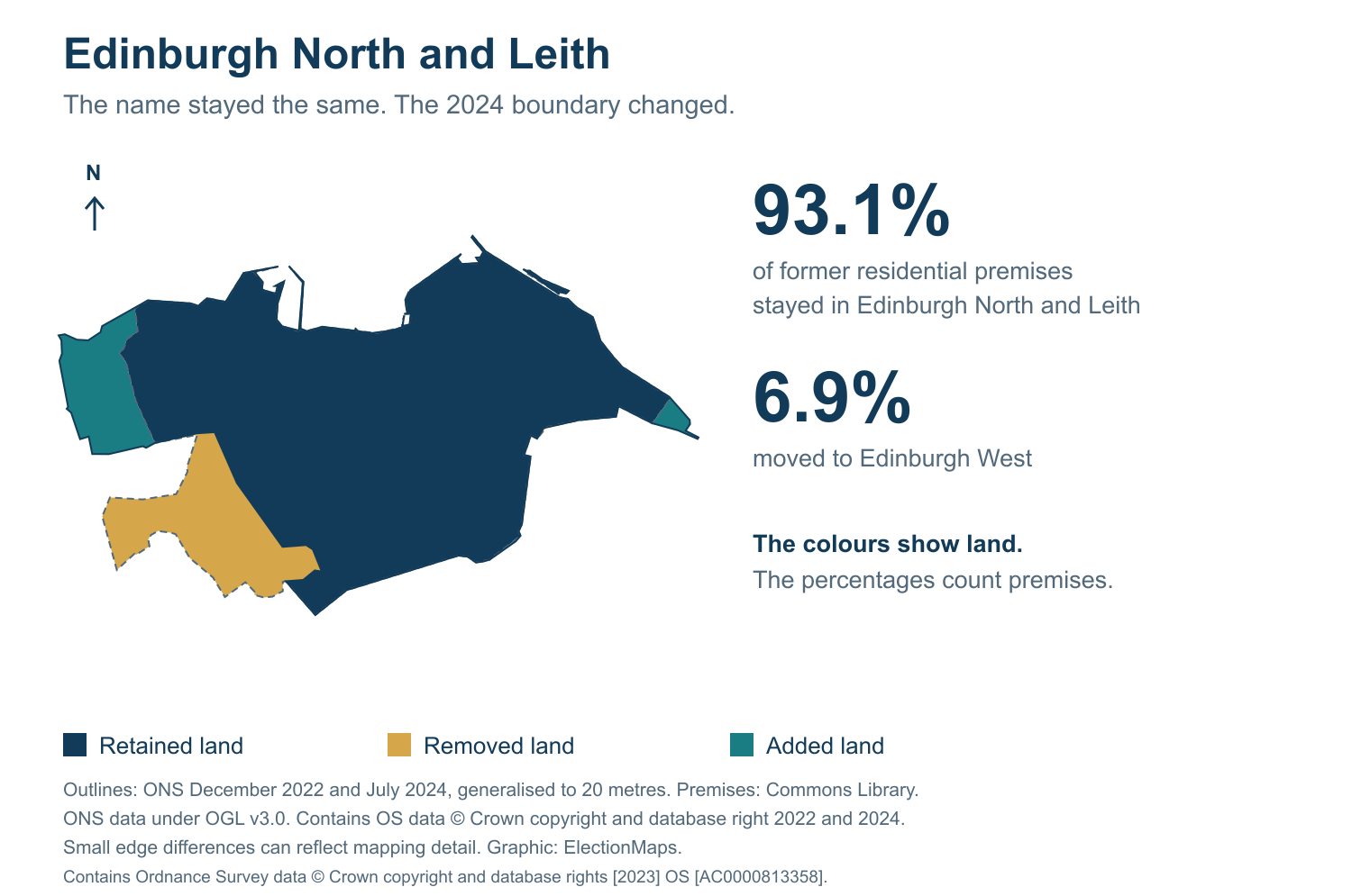 Edinburgh North and Leith: 2019 and 2024 constituency boundary comparison with Edinburgh North and Leith