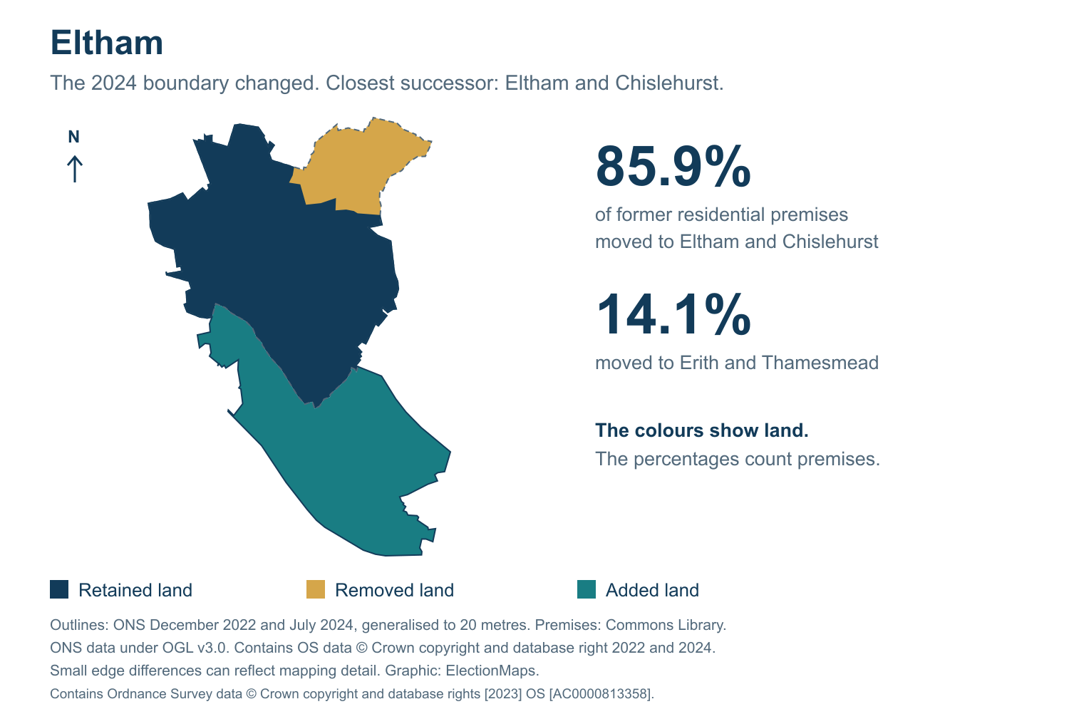 Eltham: 2019 and 2024 constituency boundary comparison with Eltham and Chislehurst