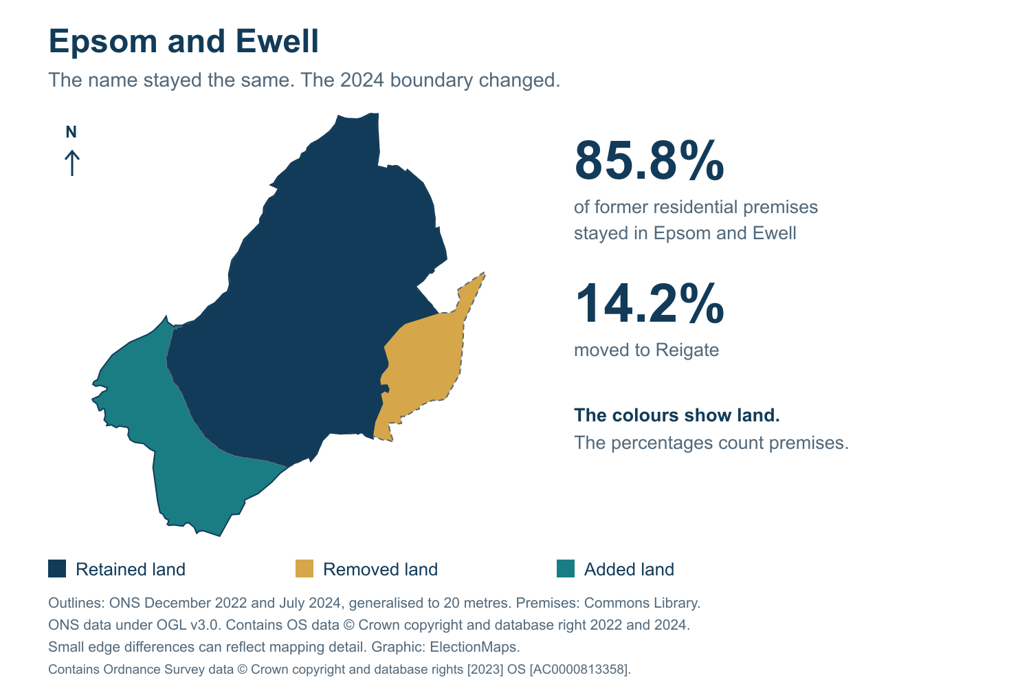 Epsom and Ewell: 2019 and 2024 constituency boundary comparison with Epsom and Ewell