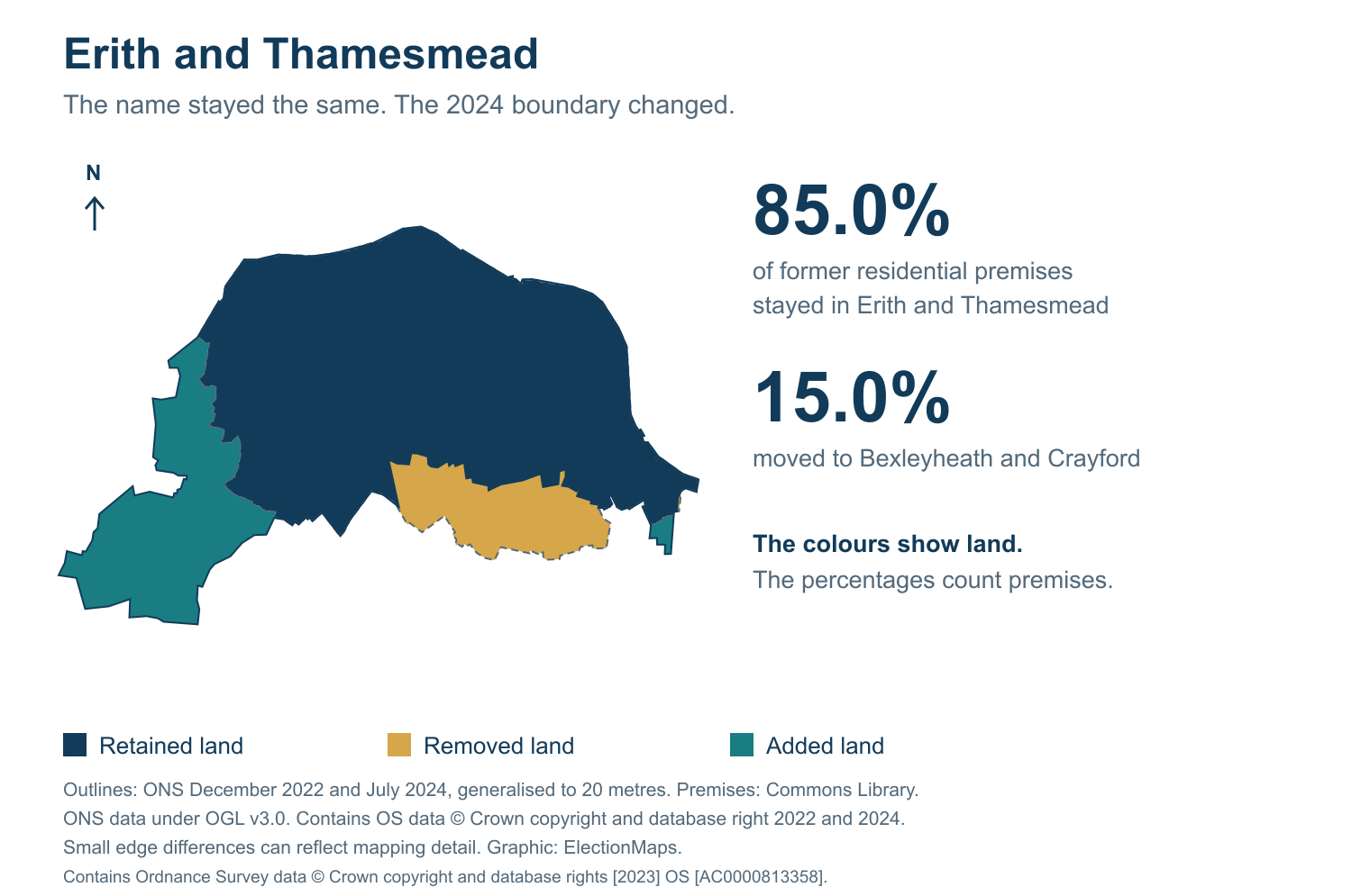 Erith and Thamesmead: 2019 and 2024 constituency boundary comparison with Erith and Thamesmead