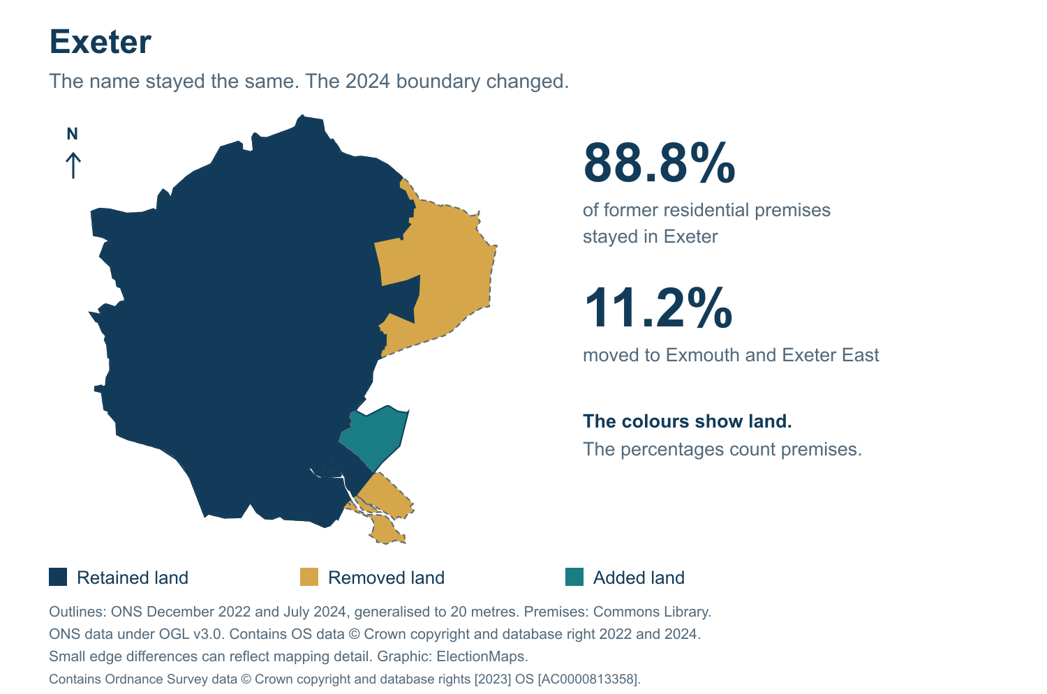 Exeter: 2019 and 2024 constituency boundary comparison with Exeter