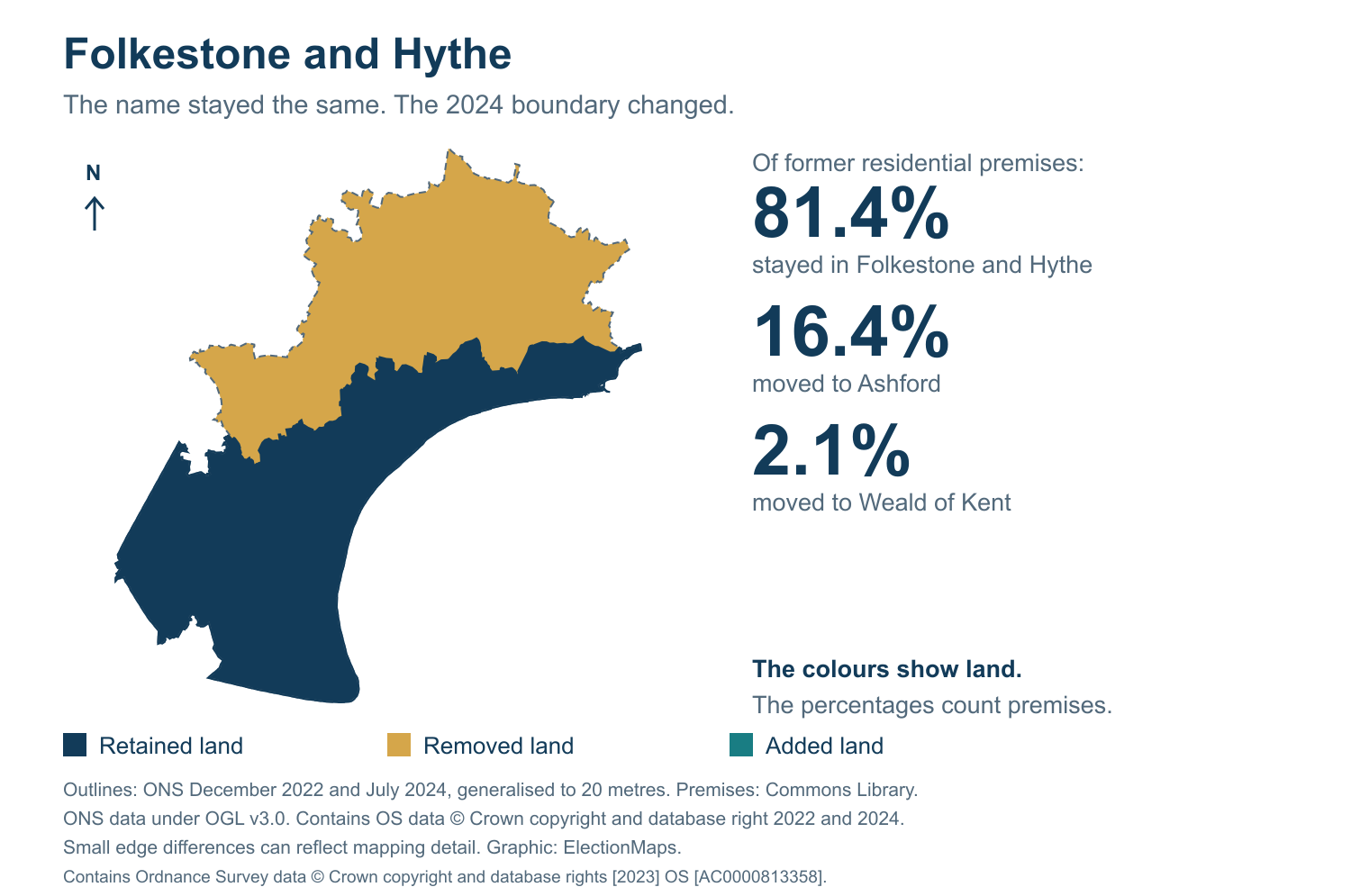 Folkestone and Hythe: 2019 and 2024 constituency boundary comparison with Folkestone and Hythe