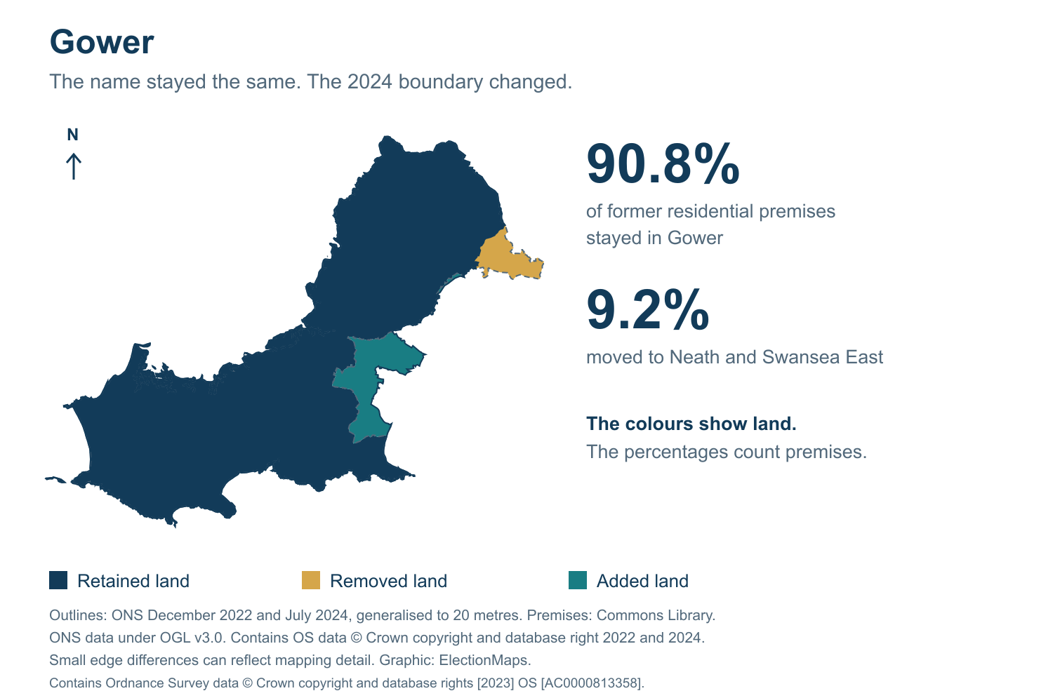 Gower: 2019 and 2024 constituency boundary comparison with Gower