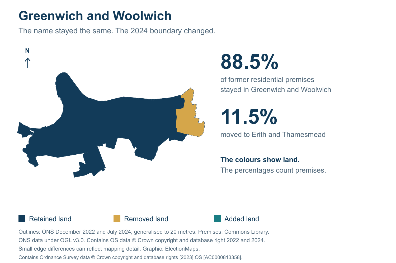 Greenwich and Woolwich: 2019 and 2024 constituency boundary comparison with Greenwich and Woolwich