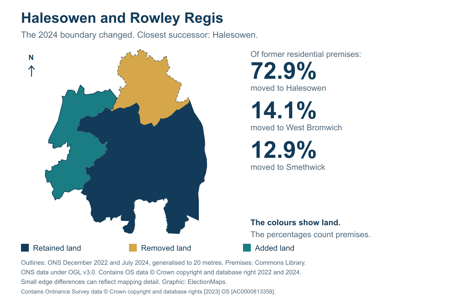 Halesowen and Rowley Regis: 2019 and 2024 constituency boundary comparison with Halesowen