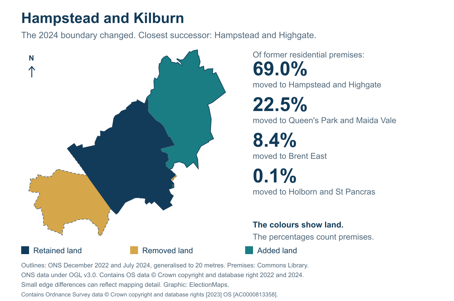 Hampstead and Kilburn: 2019 and 2024 constituency boundary comparison with Hampstead and Highgate