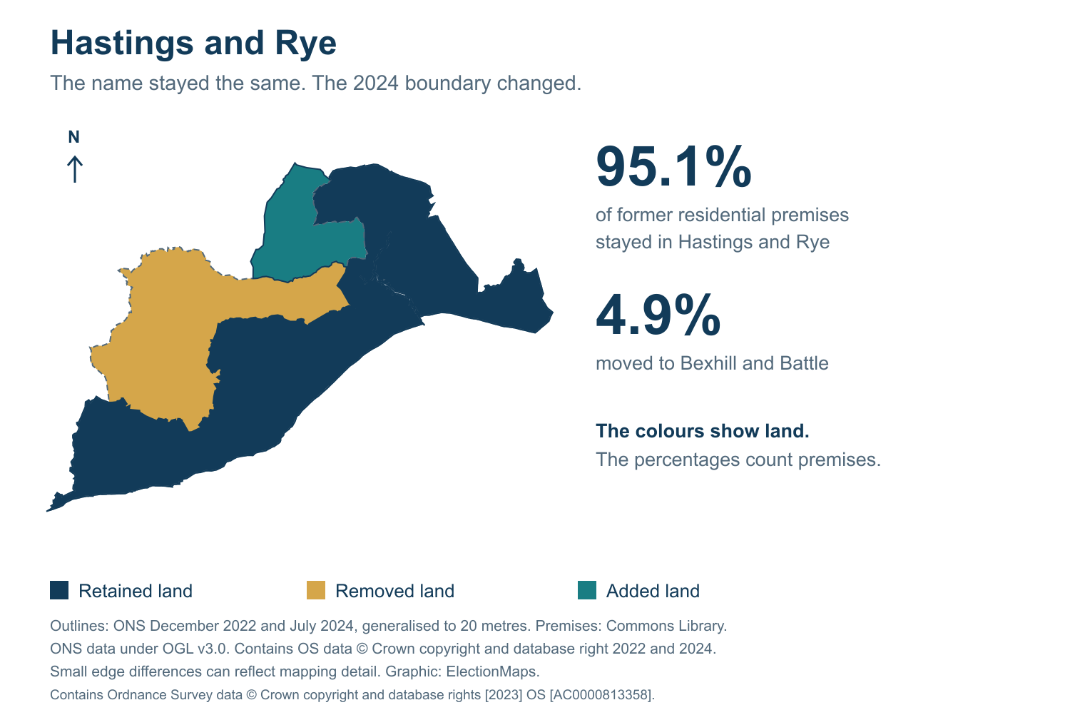 Hastings and Rye: 2019 and 2024 constituency boundary comparison with Hastings and Rye