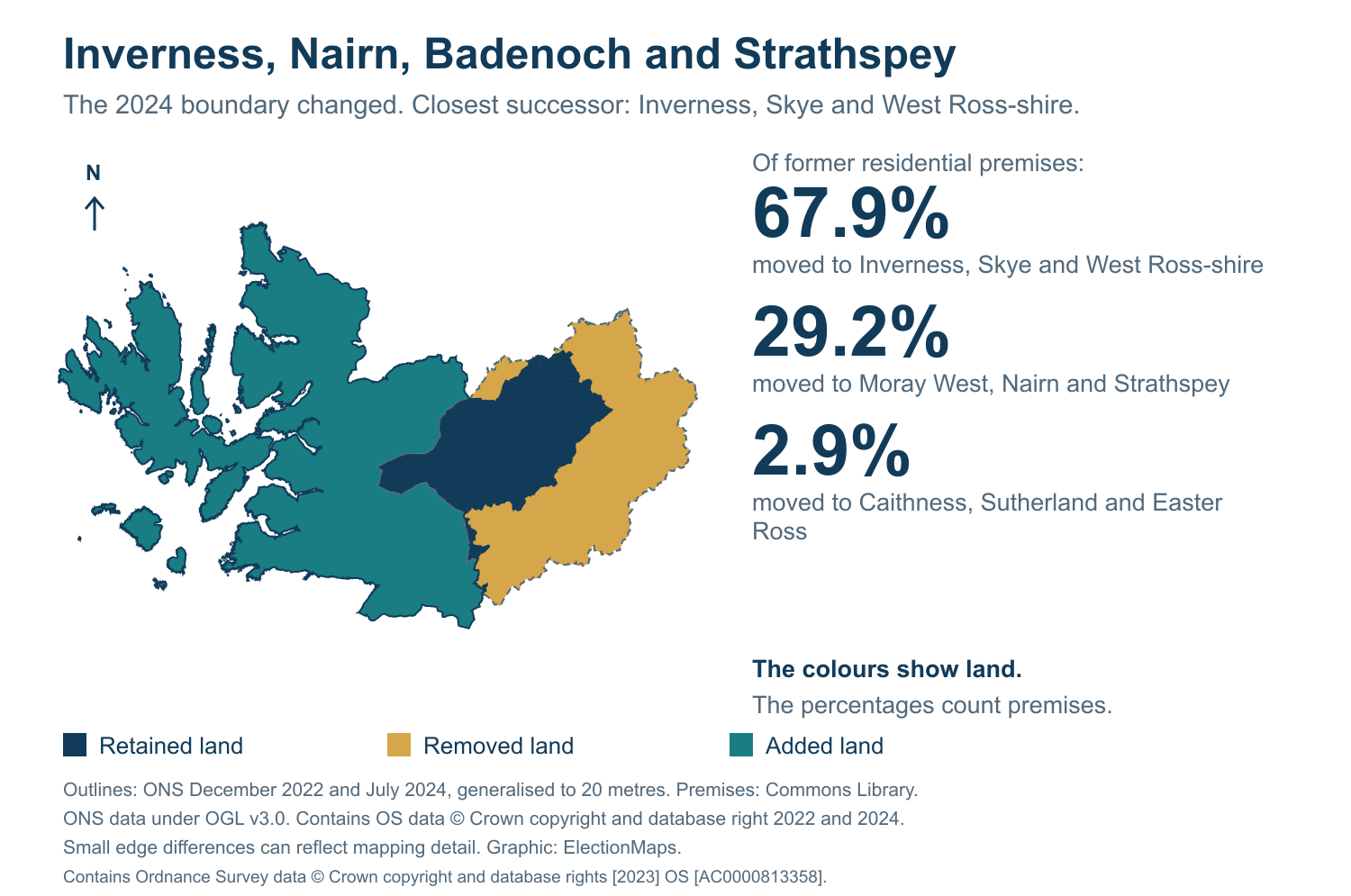 Inverness, Nairn, Badenoch and Strathspey: 2019 and 2024 constituency boundary comparison with Inverness, Skye and West Ross-shire